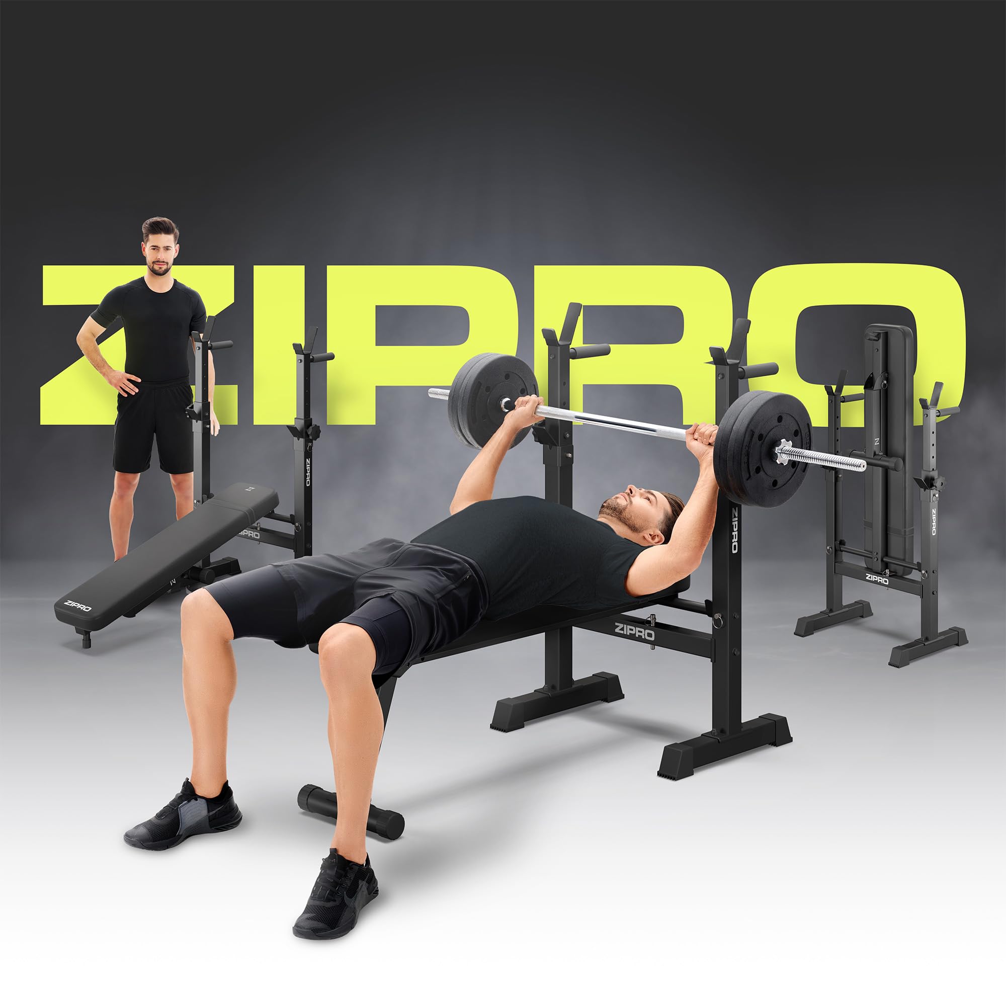 ZIPRO Panca pesi per panca piana regolabile con supporti per bilanciere panca fitness pieghevole con maniglie per push up capacità 230 kg per home gym