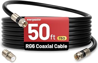 energeaster 50FT RG6 Coaxial Cable with F Connectors - Triple Shielded for HD TV, Satellite, Antenna, High-Speed Internet, Indoor Black
