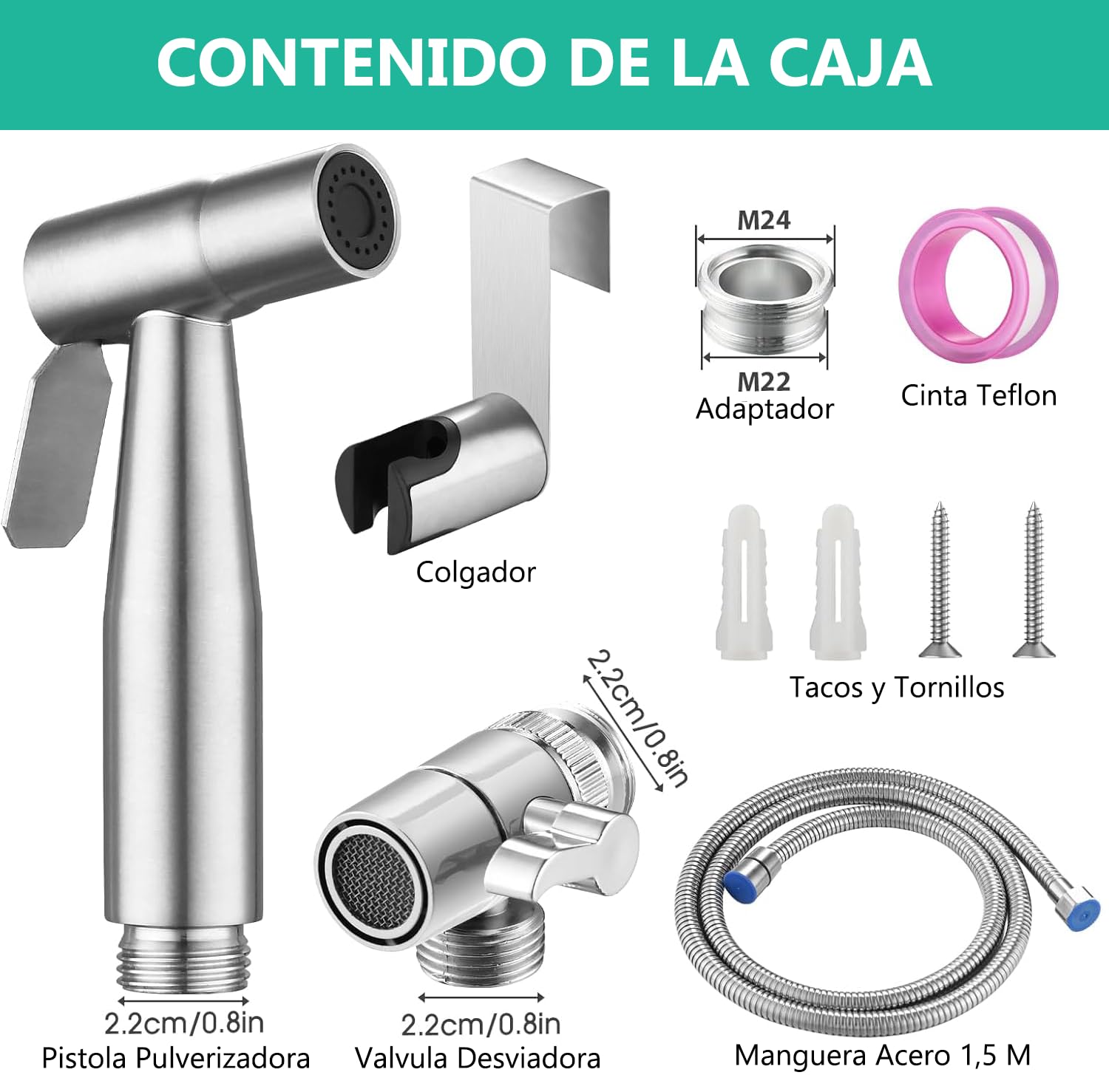 CHILL HOUSE Kit Bidet Portatil para Wc, Ducha Higienica con Adaptador Grifo en Acero Inox AISI 304 y Manguera de Ducha 1,5 M en Acero Inox. Ducha Bidet Para Wc Inodoro Completo
