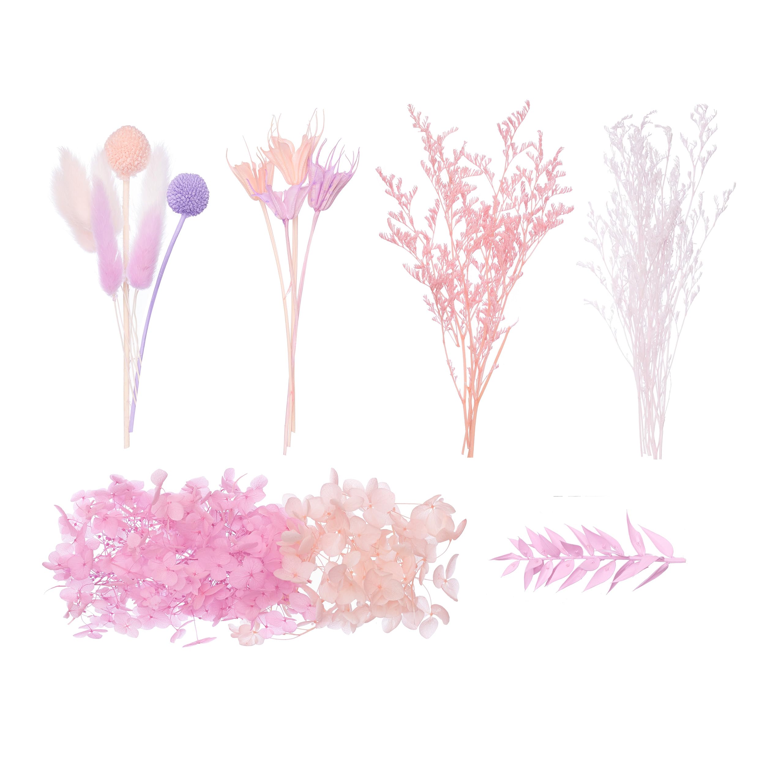 The Baked Studio, Deluxe Dried Flower Set Containing Hydrangea, Craspedia, Octagonal Flowers, Ruscus