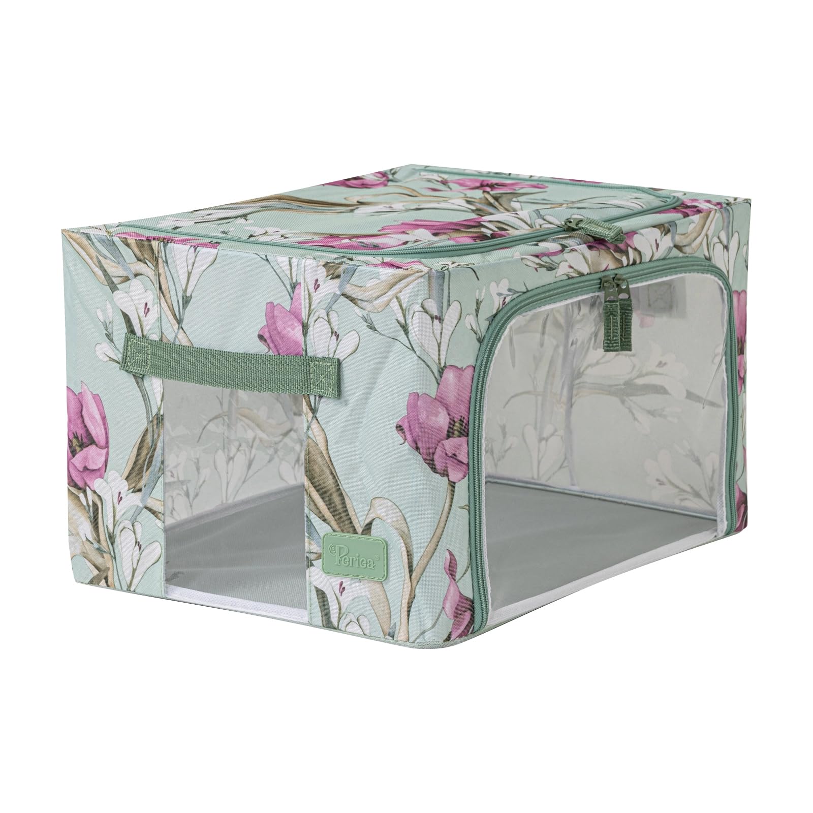 Periea ‘Beau’ Folding Collapsible Stackable Fabric Home Storage Boxes with Steel Frames (Black Grey Floral, Large) — view 37