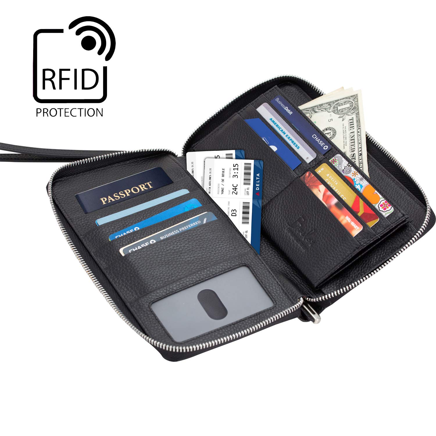 Cartera de viaje, Negro, Talla única, Cartera Rfid