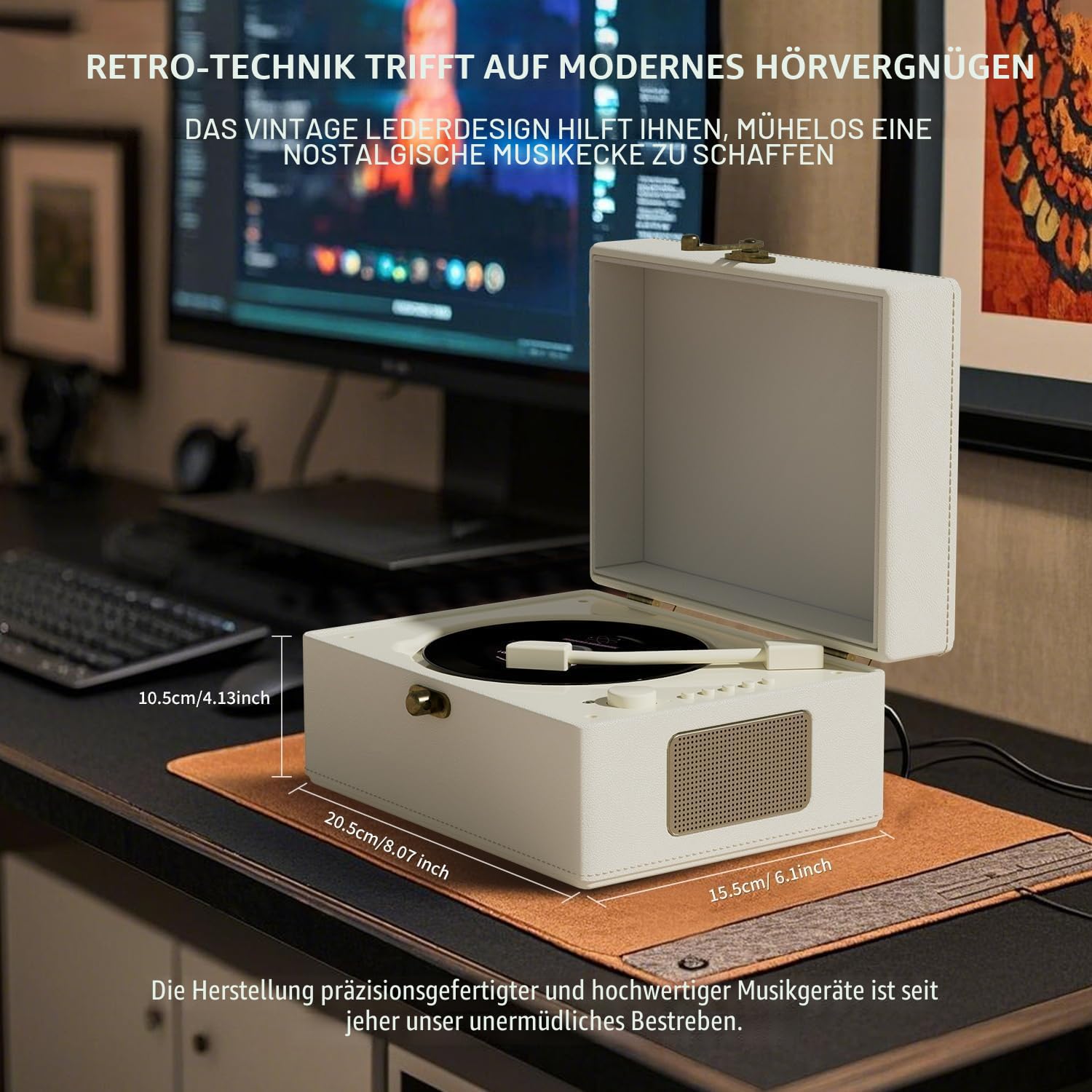 Yintiny Wiederaufladbarer CD-Player aus Leder mit Lautsprechern, Bluetooth-Sender, Festival-Geschenk, BGM-Player für Heimdekoration.