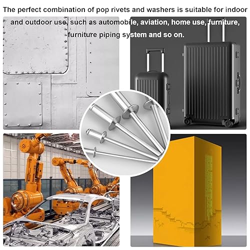 Miniatura 6 de smseace 600 remaches de acero inoxidable 304 de 11 valores con remaches de respaldo, arandelas, kit surtido de remaches ciegos de acero inoxidable