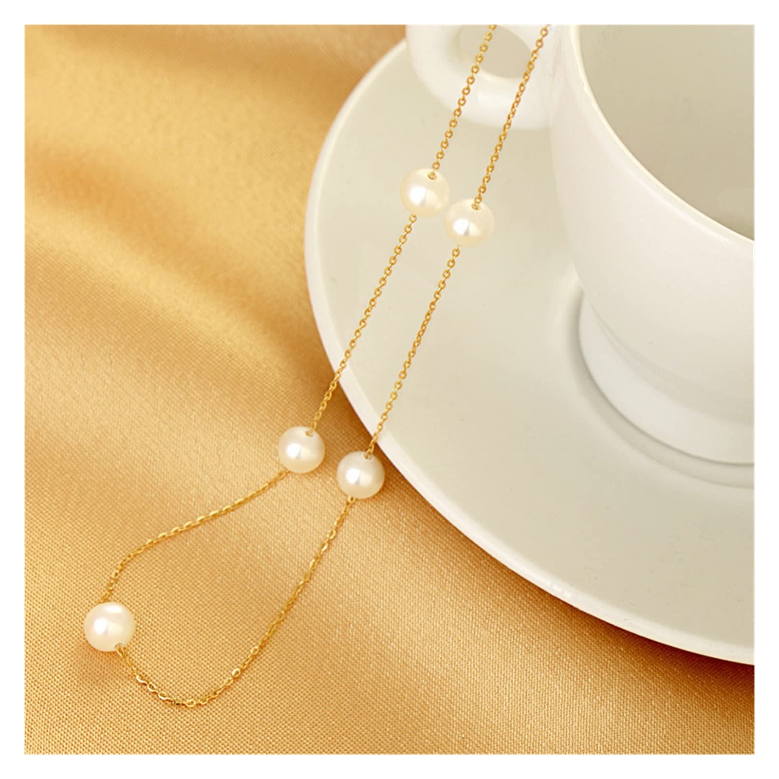 Collana a catena in oro 18 carati con perla rotonda naturale bianca, regalo di fidanzamento con collana di perle d'acqua dolce Collane da donna