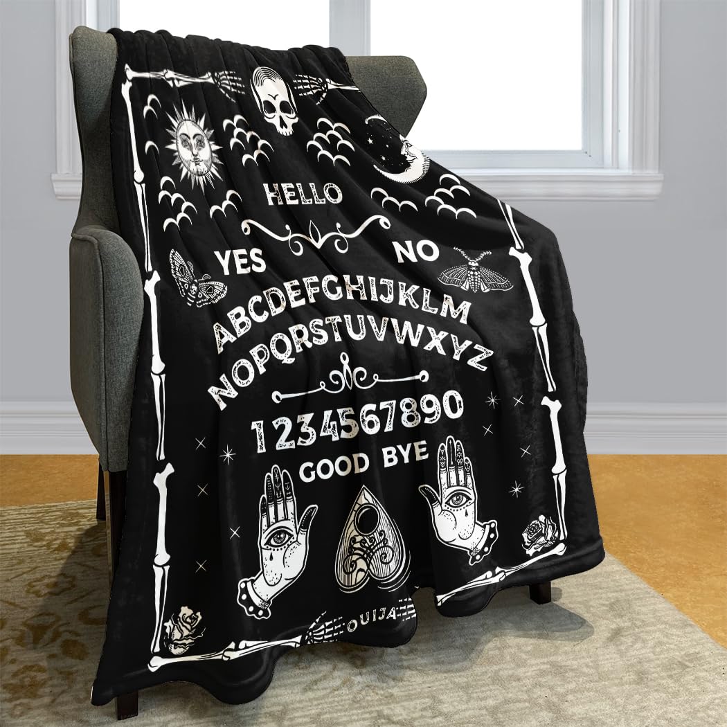 Ouija Brett Decke – Grusel-Gothic Überwurf, 127x152 Cm, Flanell Mit Skelett-Motiv