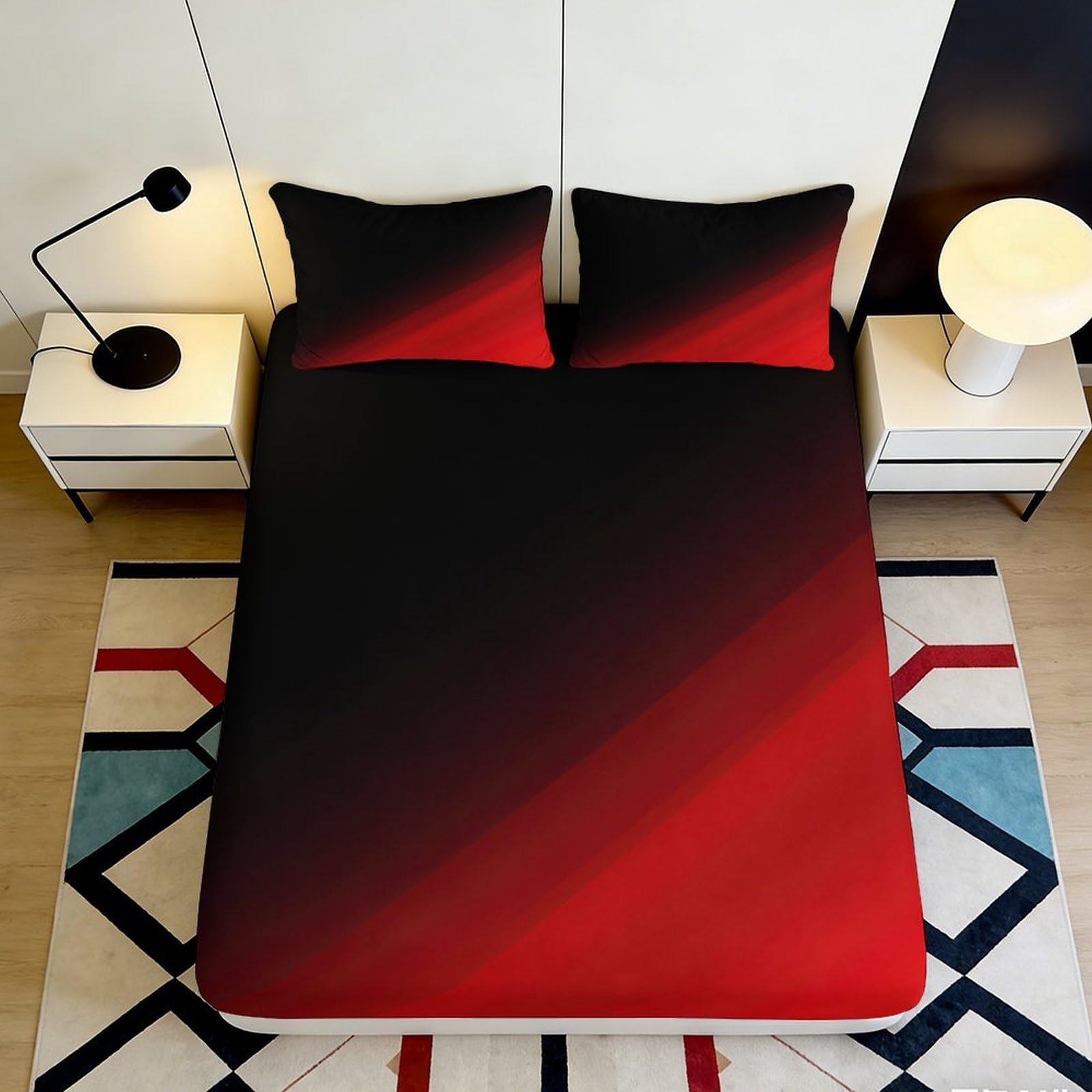 Uynsixtme Style-6 3D Printed Gradient Red Black Fitted Sheet Microfiber Deep Pocket Full Wrap Bedroom Bedding Gradient Red Black Mattress Fitted Cover For Adult Teen 200X200x25cm