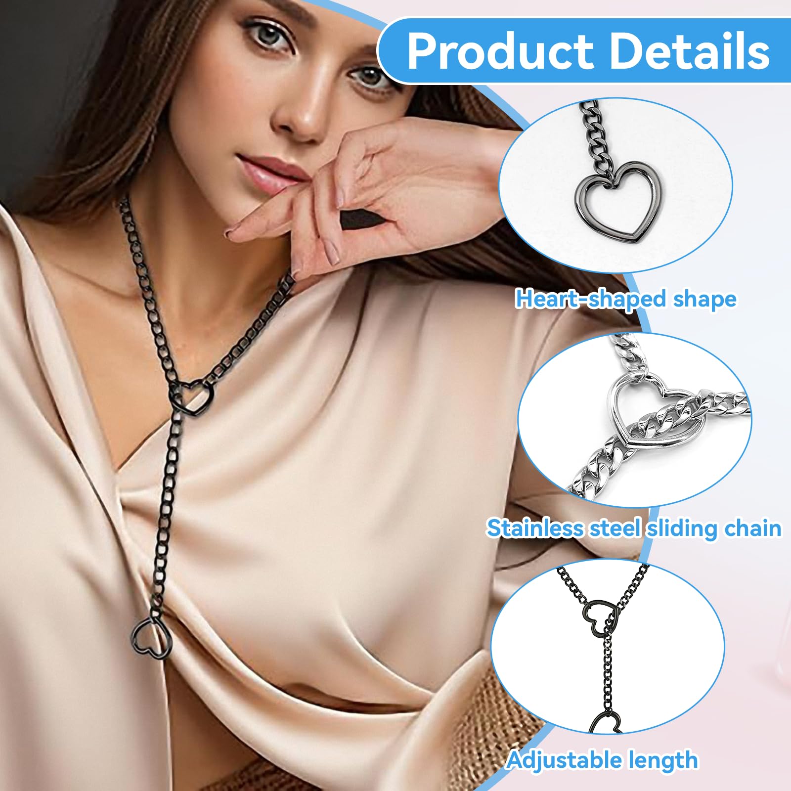 Naszyjnik damski typu choker, gotycki punk, 2 sztuki, regulowany naszyjnik Love Shackles, slip Chain Safety Pin Necklace na prezent urodzinowy dla mężczyzn i kobiet, Stal nierdzewna
