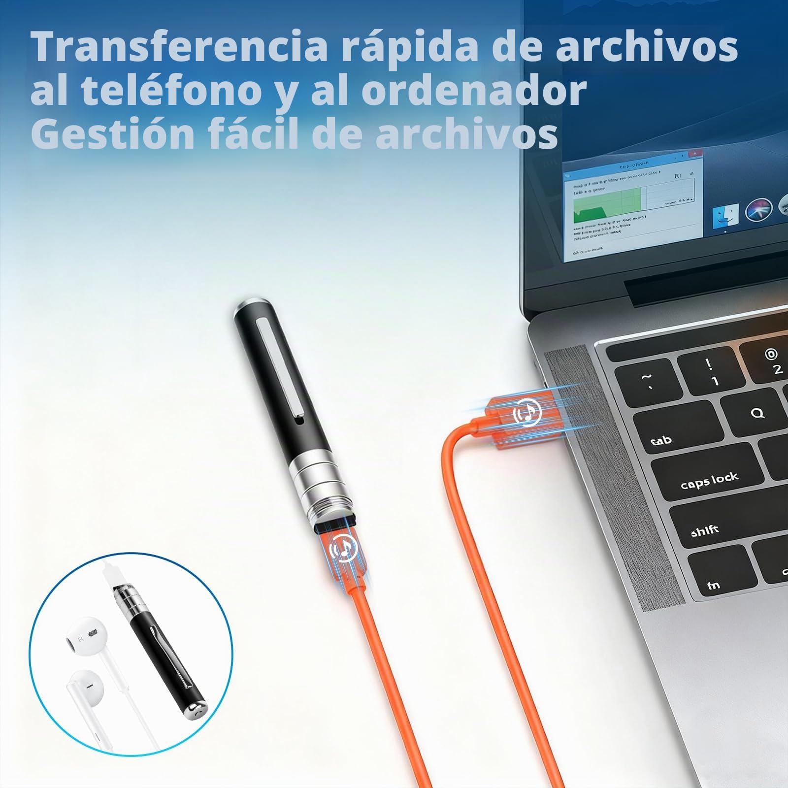 Pluma Grabación de Voz de 64 GB - Grabadora de Voz automática y Continua Mediante activación rotativa, Grabadora de Voz Espía Discreta para Cursos, Reuniones, Entrevistas (Negro)