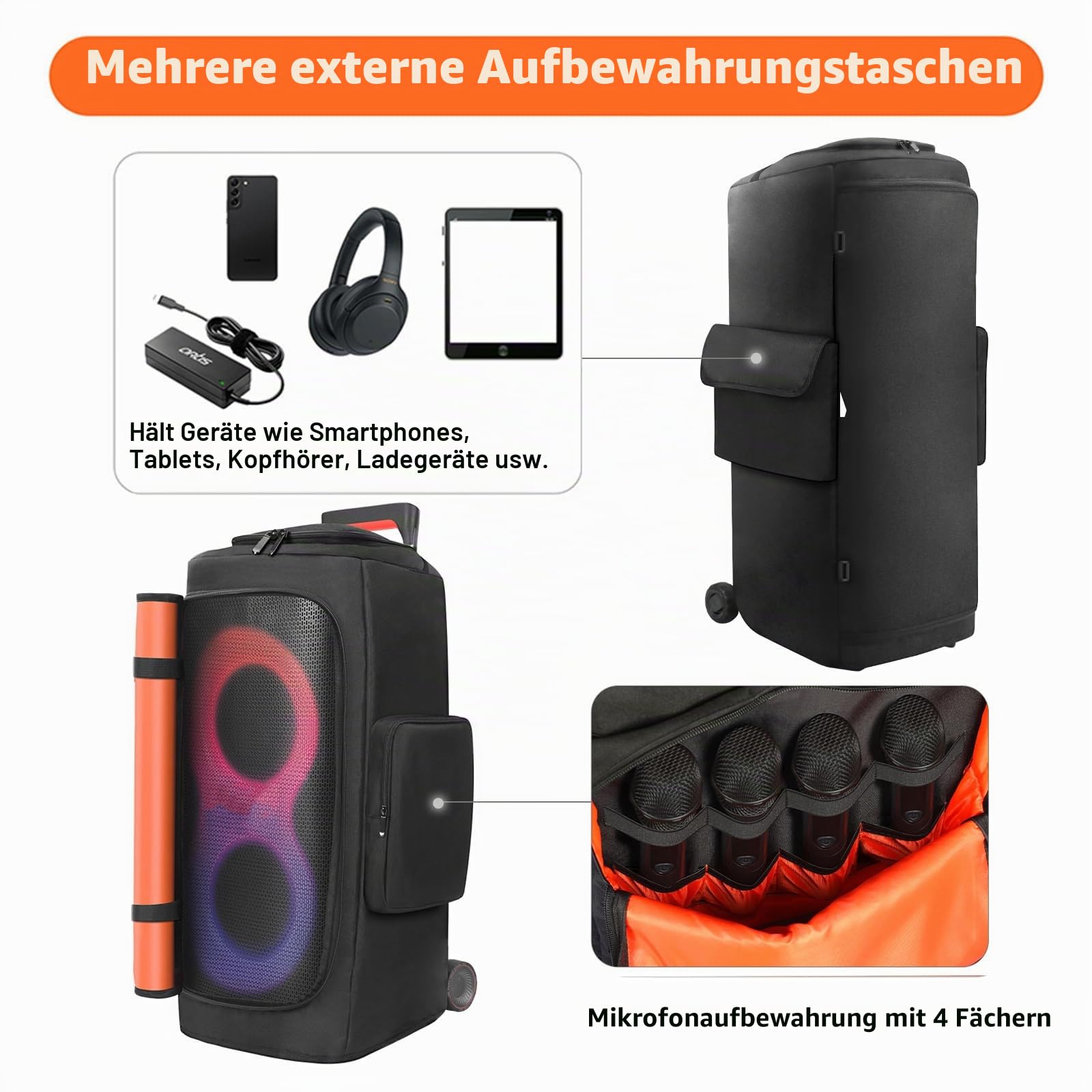 Lautsprecher-Staubschutz, kompatibel mit JBL PartyBox 310 / PartyBox Stage 320, tragbarer Lautsprecher, Schutzhülle, Reisetasche mit Taschen für Zubehör