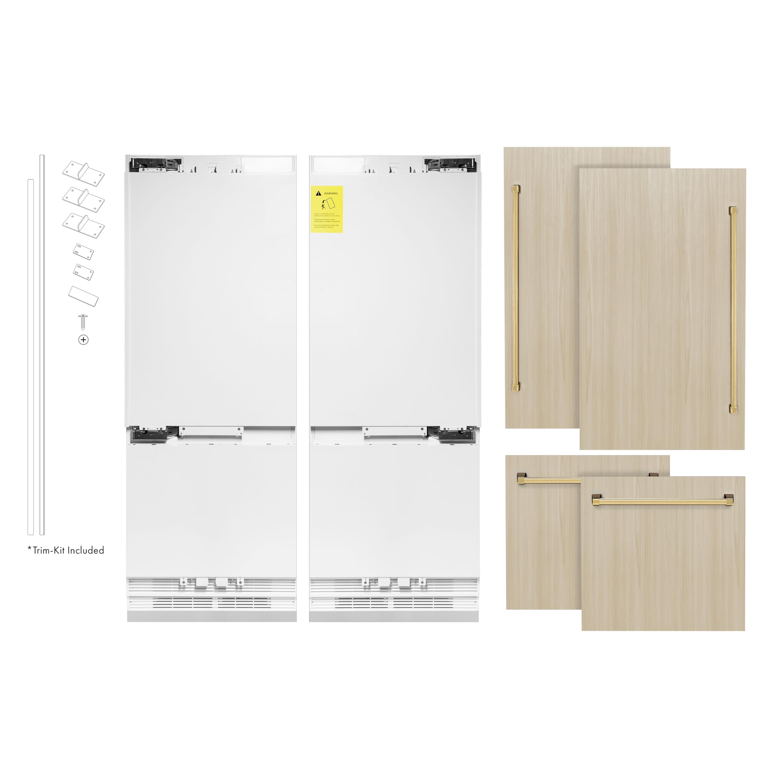 ZLINE RBIVZ-60-G ZLINE Autograph Edition 60 Inches 32.2 Cubic Feet Panel Ready French Door Built-In Bottom Freezer Refrigerator with Water Dispensers/Ice Makers with Polished Gold Accents