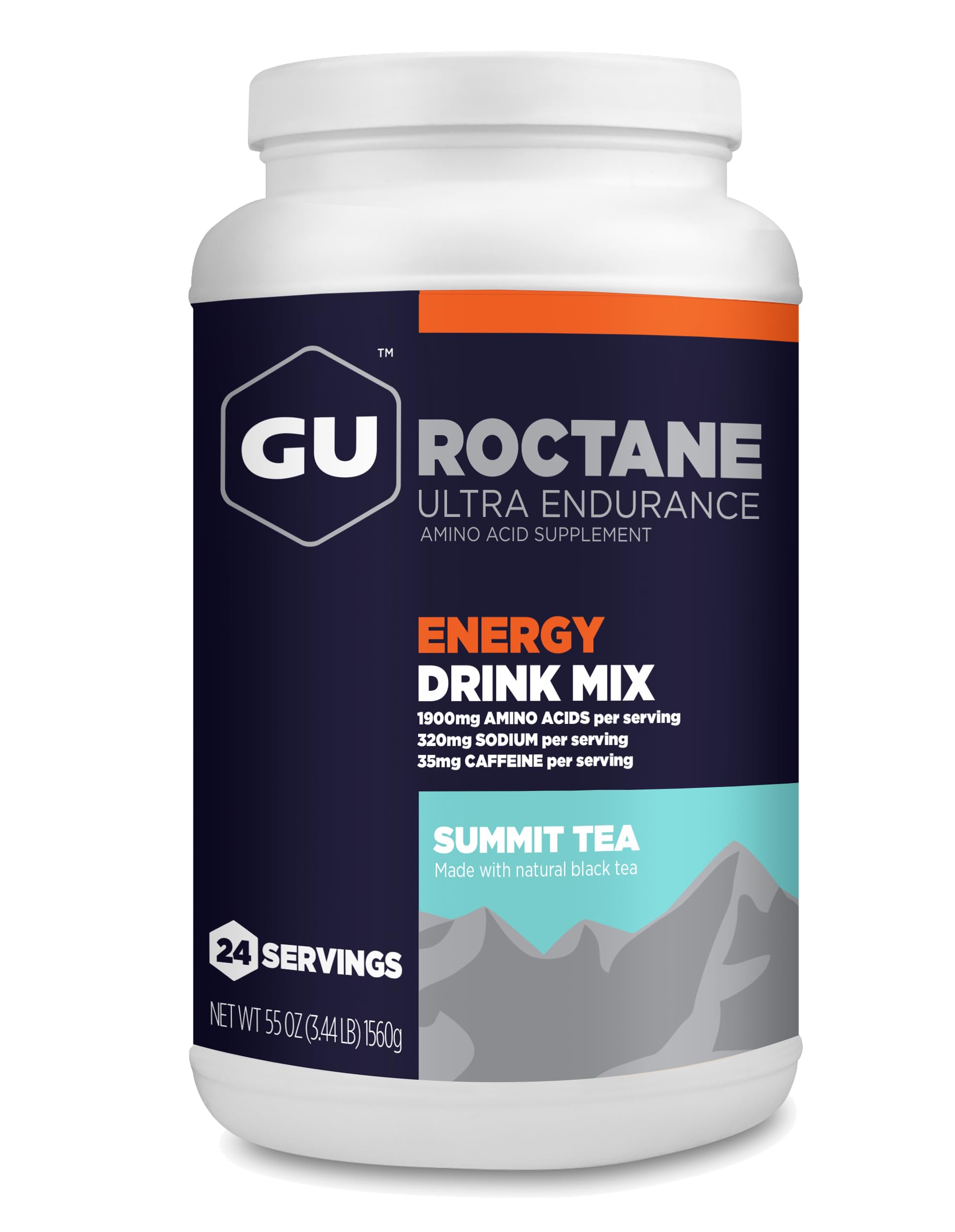 GU Energy Roctane Ultra Endurance Energy Drink Mix, Vegan, Gluten-Free, Kosher, 35mg of Caffeine, and Dairy-Free n-the-Go Energy for Any Workout, 3.44-Pound Jar, Summit Tea