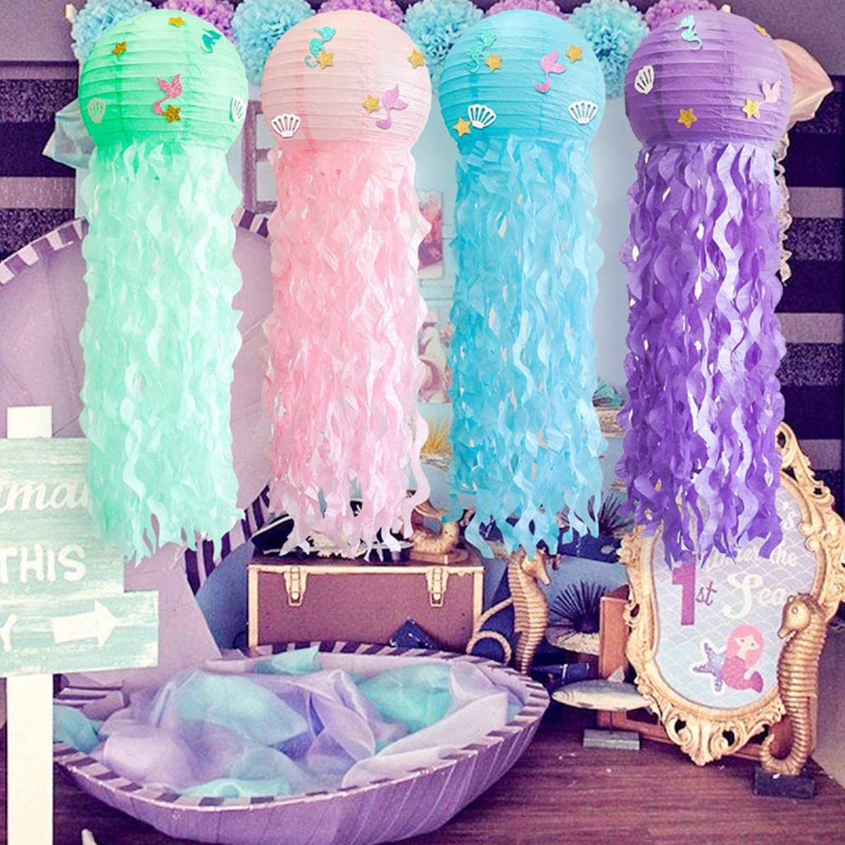 Lanterna per bambini Fai da te Lanterna di carta fatta a mano Decorazione per acquario Ornamenti per meduse Decorazioni per sfondo a tema Forniture-8PCS, Polonia