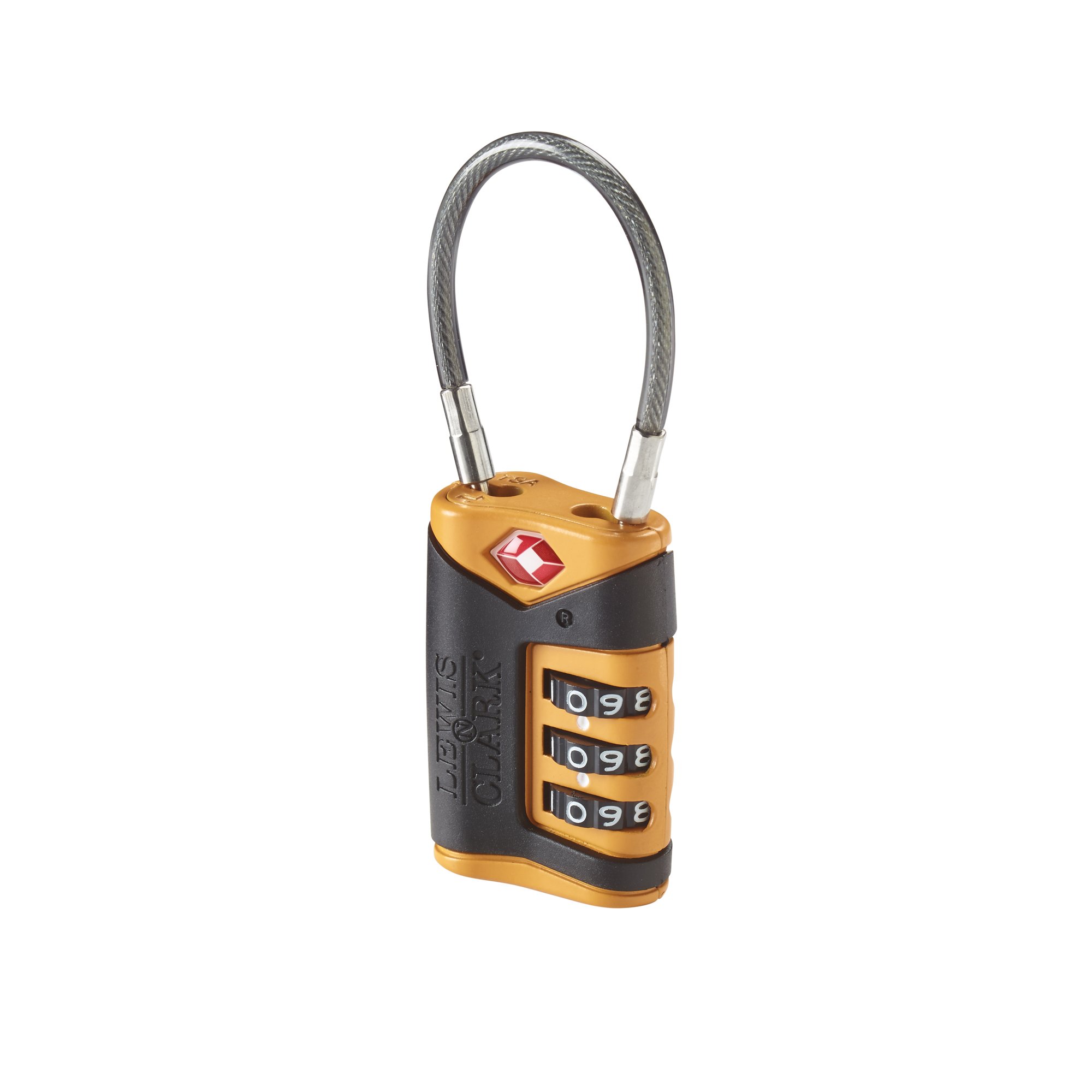 Lewis N. Clark TSA-Approved Easy-to-Set Combination Luggage Lock with Steel Cable, Orange, One Size