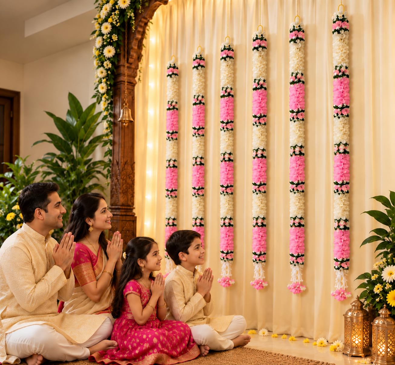 Artificial Flower Garlands - White Jasmine & Orange -11 Artificial Flower Garlands - White Jasmine & Orange -11
