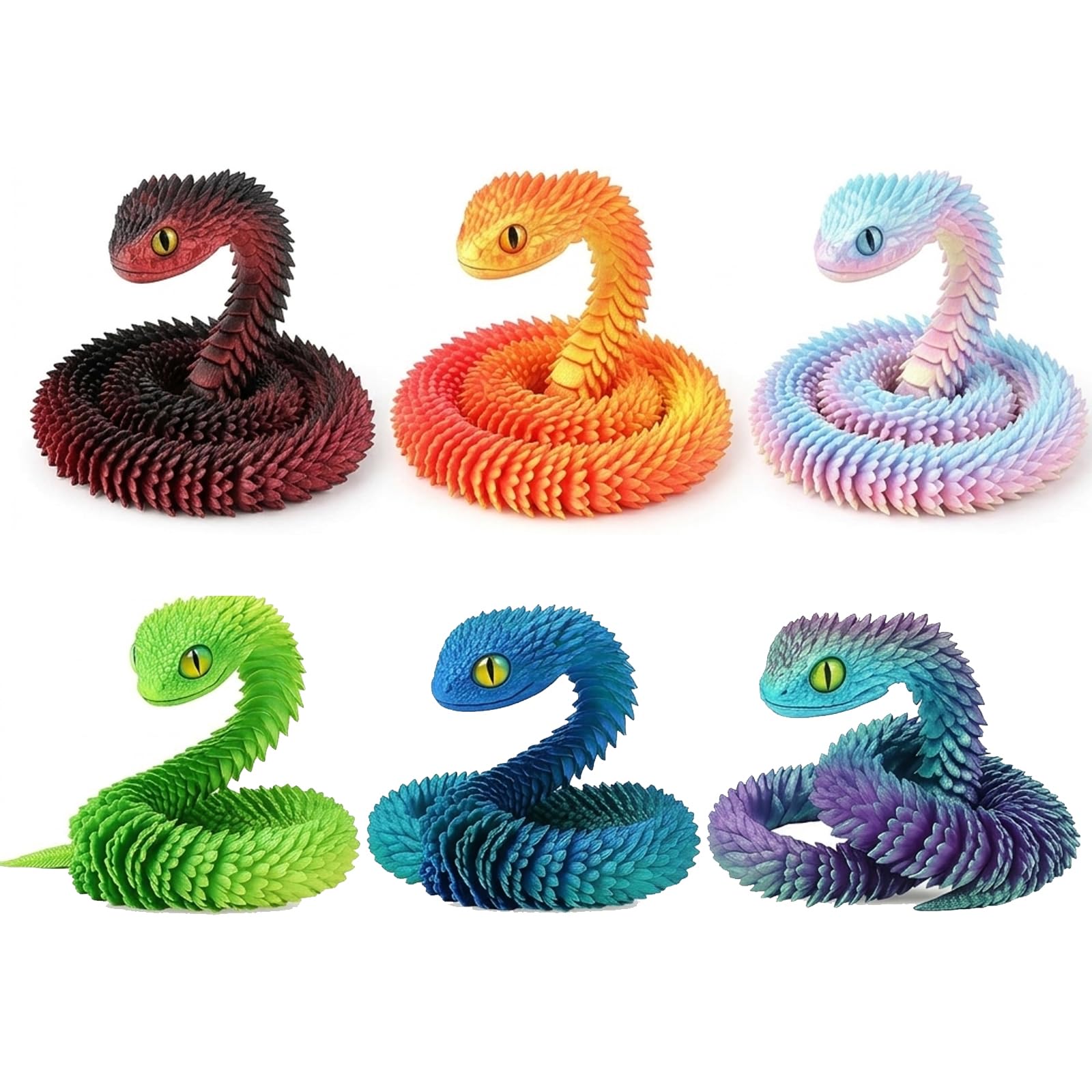 suction 3D Printed Articulated Snake Models, Viper Figures with Movable Joints for Desk Display and Collections