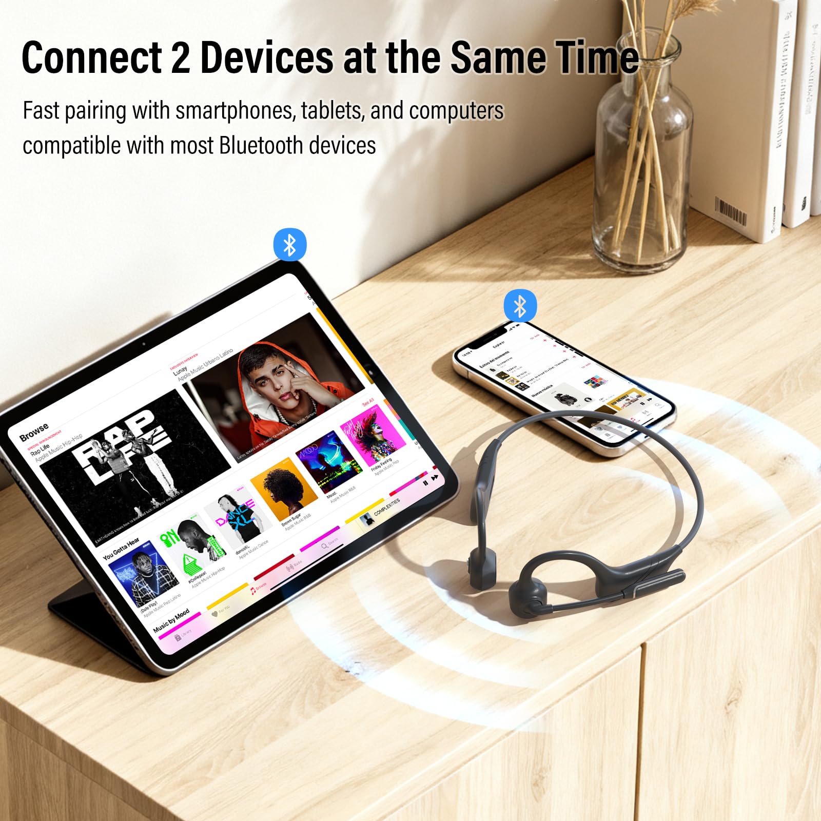 Knochenschall Kopfhörer Bluetooth Headset mit Mikrofon für Büro Callcenter | 33g Ultraleicht, offene Ohren und leicht für Komfort, 270° drehbare Geräuschunterdrückendes Mikrofon für Callcenter Zoom