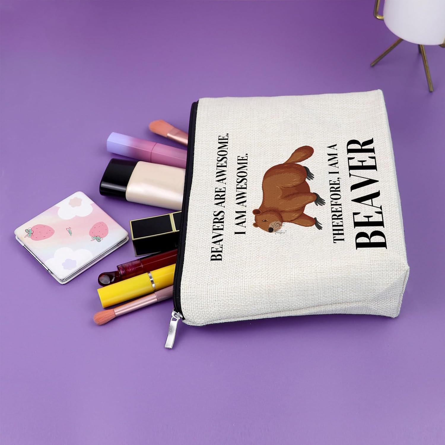 Sazuwu Beavers Gifts for Women Makeup Bag Beaver Themed Party Decorations Animal Lover Cosmetic Bag Owner Mom Travel Pouch Christmas Birthday Present - Image 5