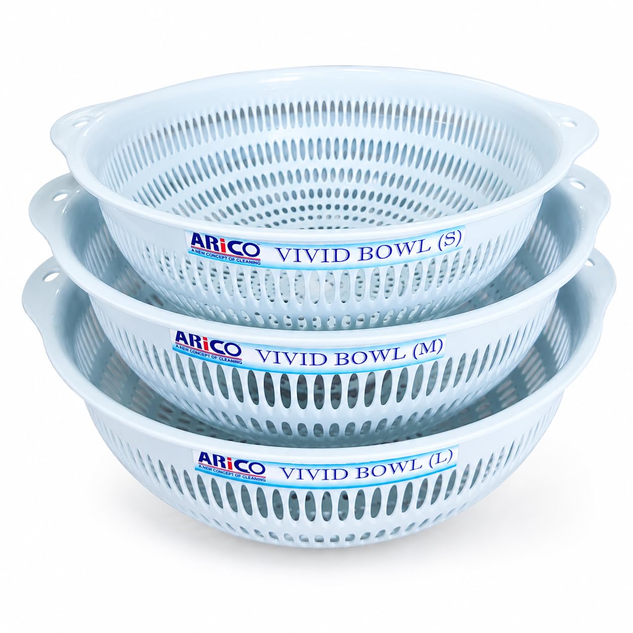 ARICO Vivid Plastic Colander Bowl Set of 3 with Handles | Multipurpose Fruit & Vegetable Washing and Draining Basket | Stackable Kitchen Strainer Bowls, Small Medium Large, Light Grey-image-35