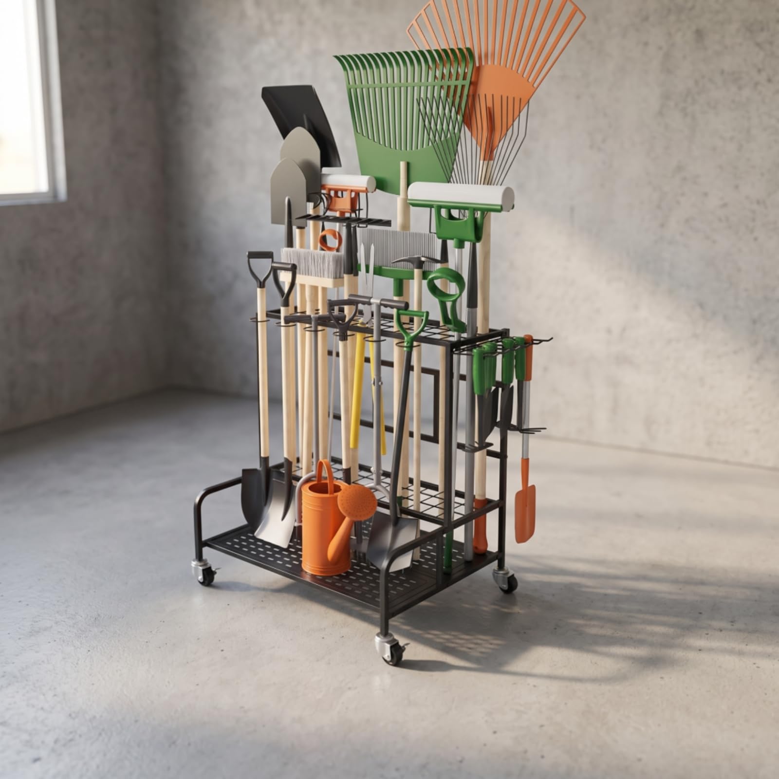 Organizador Herramientas Jardín con Ruedas Móvil Organizador Herramientas Jardín Estable Estantería para Aficionados Al Bricolaje, Garaje