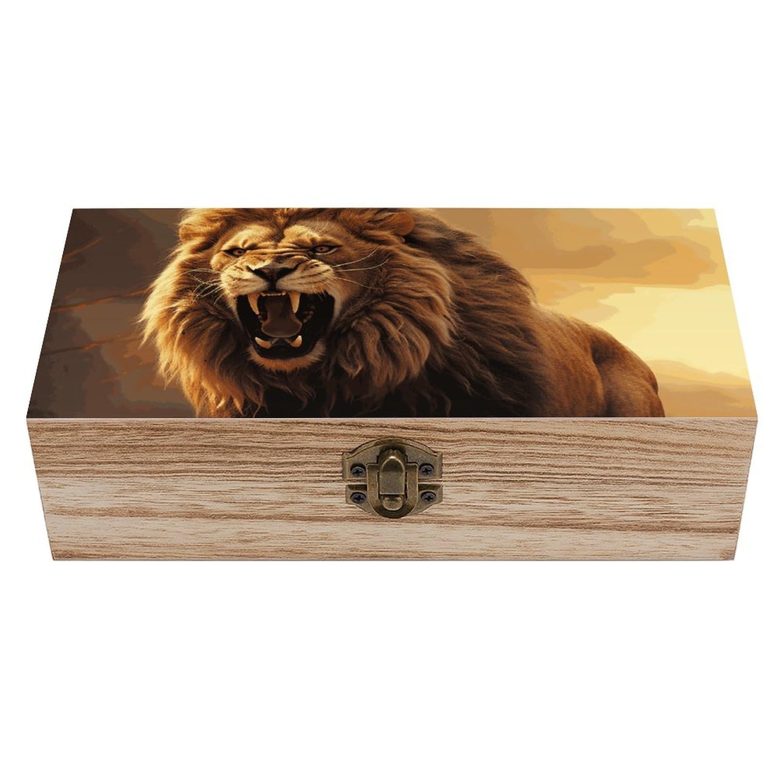 DWVTSLH Angry Roaring Lion Wooden Storage Box Locked Wood Gift Box Decorative Keepsake Boxes Storage Bins, Memory Boxes for Pictures, Jewelry Organizer Unique Gift Ideas for Men Women