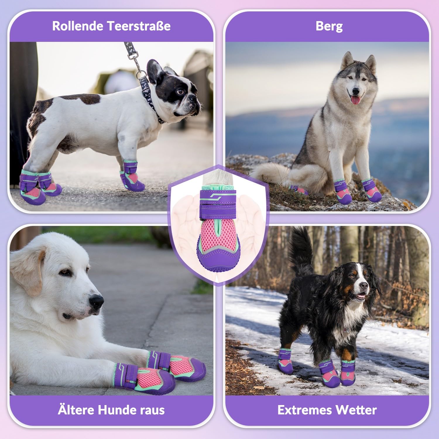 SlowTon Hundeschuhe Pfotenschutz, 4 Stück atmungsaktive Hunde Schuhe Outdoor mit Rutschfester Sohle, verstellbarem reflektierendem Klettverschluss Hundestiefel für kleine, mittlere und große Hunde