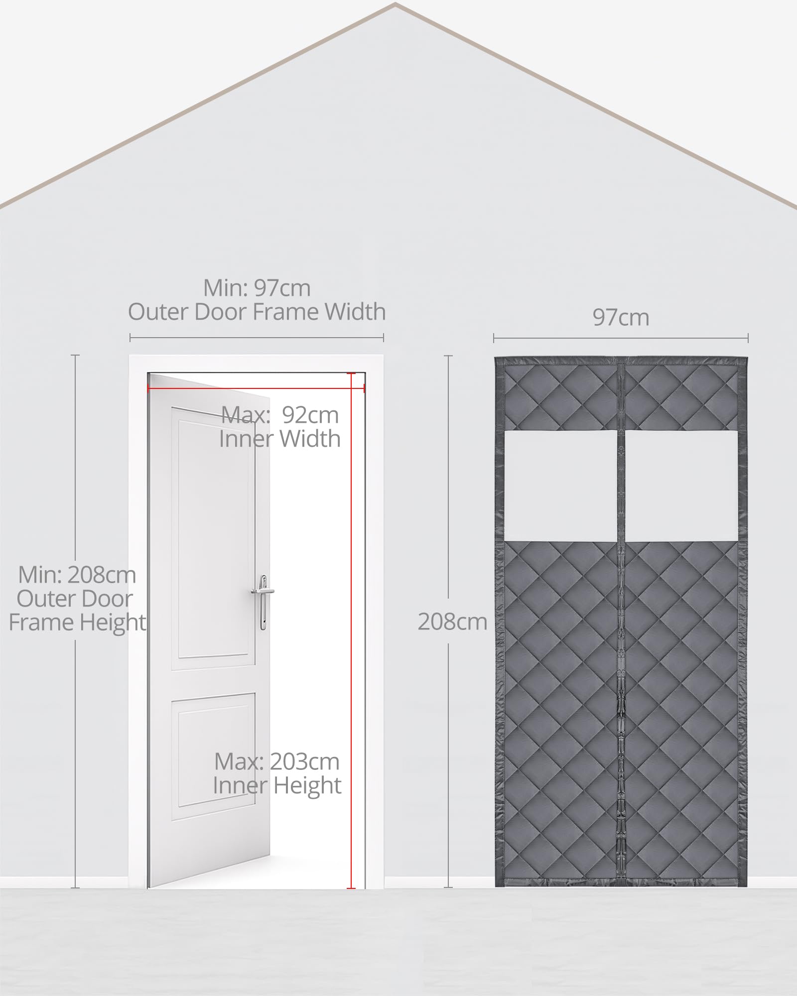 HOMGEN Magnetic Thermal Insulated Door Curtain for Winter, 97x208cm Visible No Drilling Door Covers - Image 2