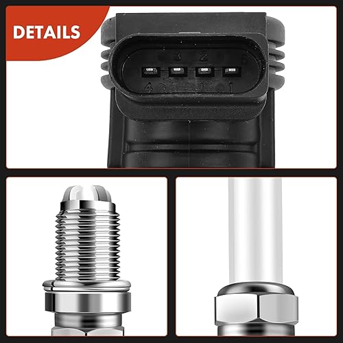 Miniatura 8 de A-Premium Juego de 4 bobinas de encendido y bujías de iridio compatibles con Audi A3 2004-2013, A4 2005-2016 y Volkswagen Jetta 2005-2015, Tiguan