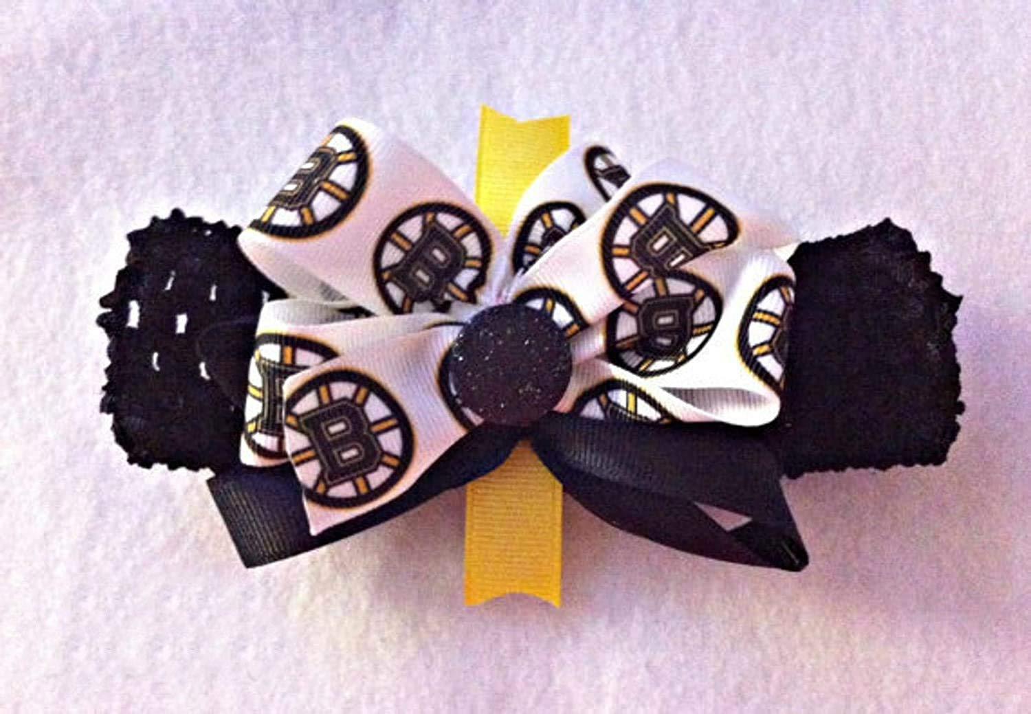Bruins Baby Girl Boutique Bow Crocheted Headband Fits Newborn to Adult