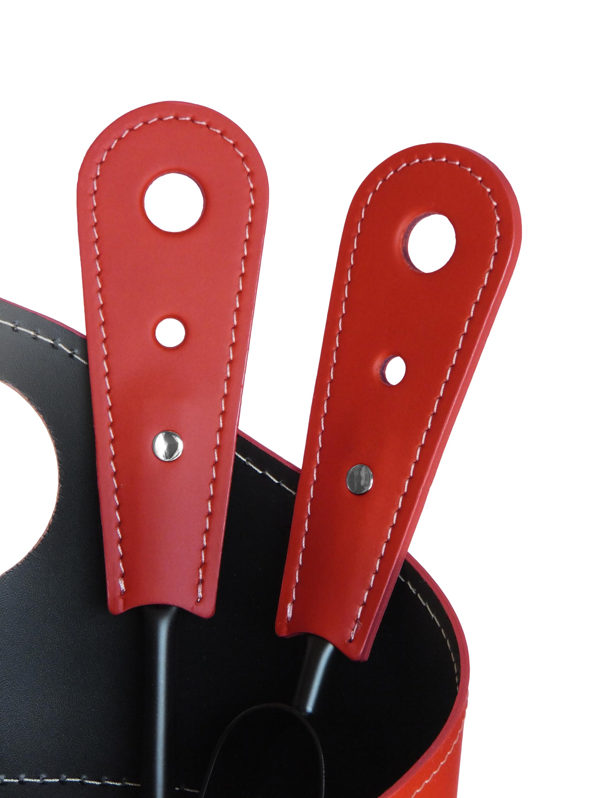 LIMAC Design NICAD: Set da Camino Moderno in Cuoio, composto Borsa portalegna, Sacca Porta-Ferri in cuoio e Set Attrezzi da Camino, Prodotto in Italia. Rosso