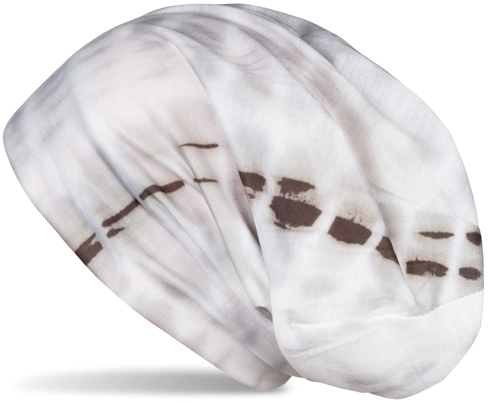 Stylebreaker Women's Light Grey-Olive Unisex Fabric Beanie Hat With Batik Stripe Pattern Print, Lightweight Long Beanie With Gradient 04024187, Colour: