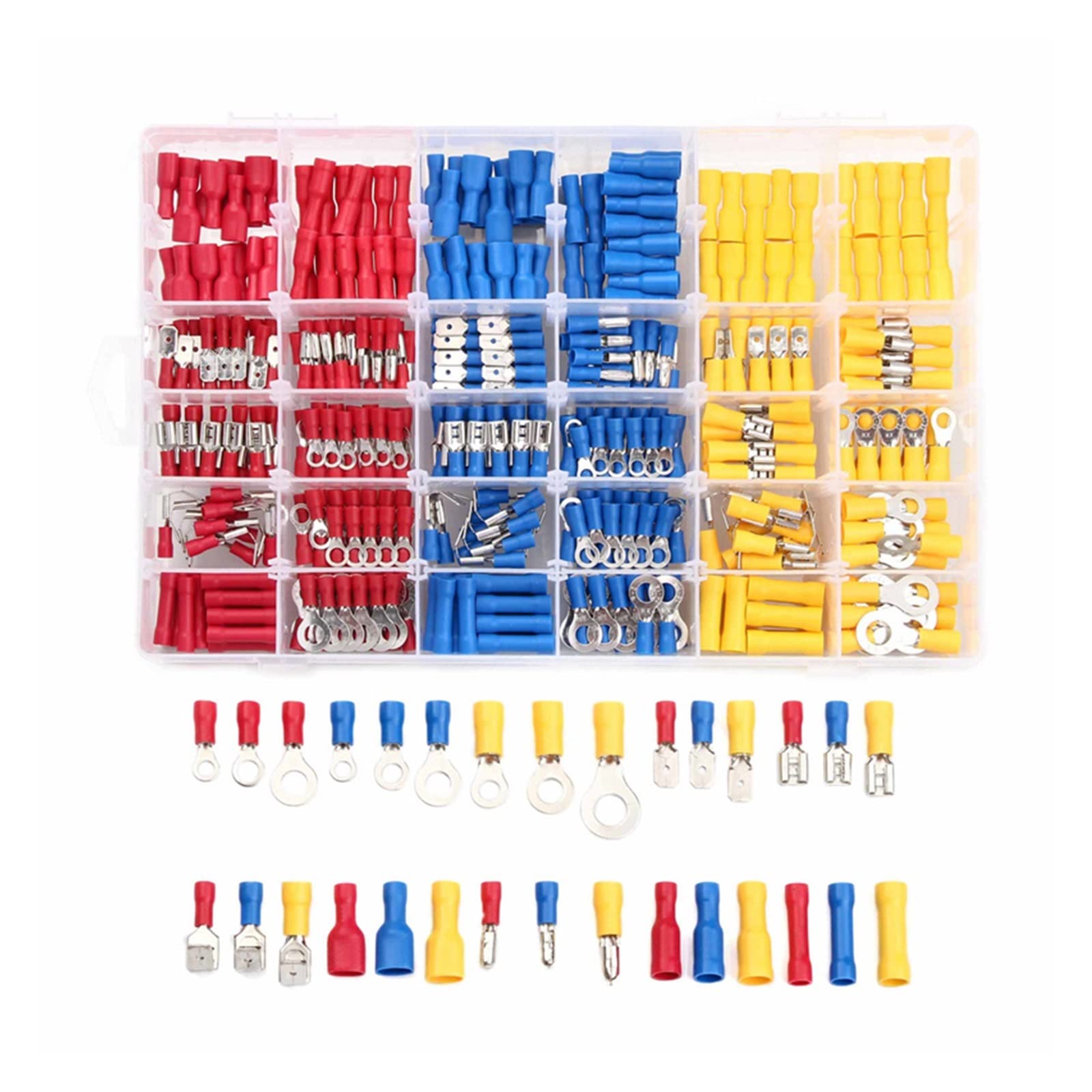 Conector de cable para terminal, Kit de conector cable aislado con terminales horquilla anillo pala, multicolor, varias piezas(222pcs)