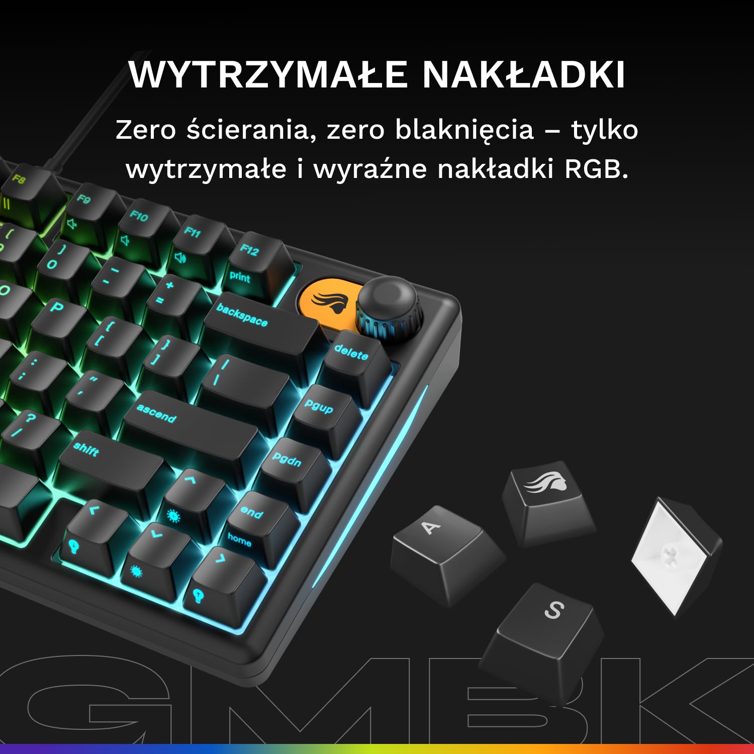 Klawiatura Glorious Gaming GMBK 75% (układ ISO UK) – Wymienne nakładki MX, odłączany USB, IP57 wodo/pyłoszczelna, podświetlenie RGB 10 stref, ciche przełączniki - 321x137x41mm