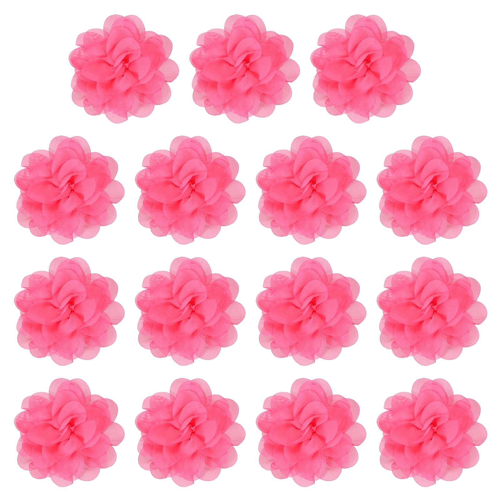 YELARXI Chiffon Flowers, Sewing Fabric Appliques, Chiffon Flowers Appliques - Fitting for (Women/DIY Crafts/Headbands/Hair Accessory/Wedding/Party) 4 Inch & 15 Pack & Fluorescent Rose