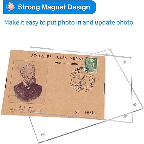 Miniatura 4 de JUOIFIP Paquete de 2 marcos de fotos de 5 x 7, marco de bloque acrílico, marco de fotos magnético transparente para exhibición vertical horizontal u