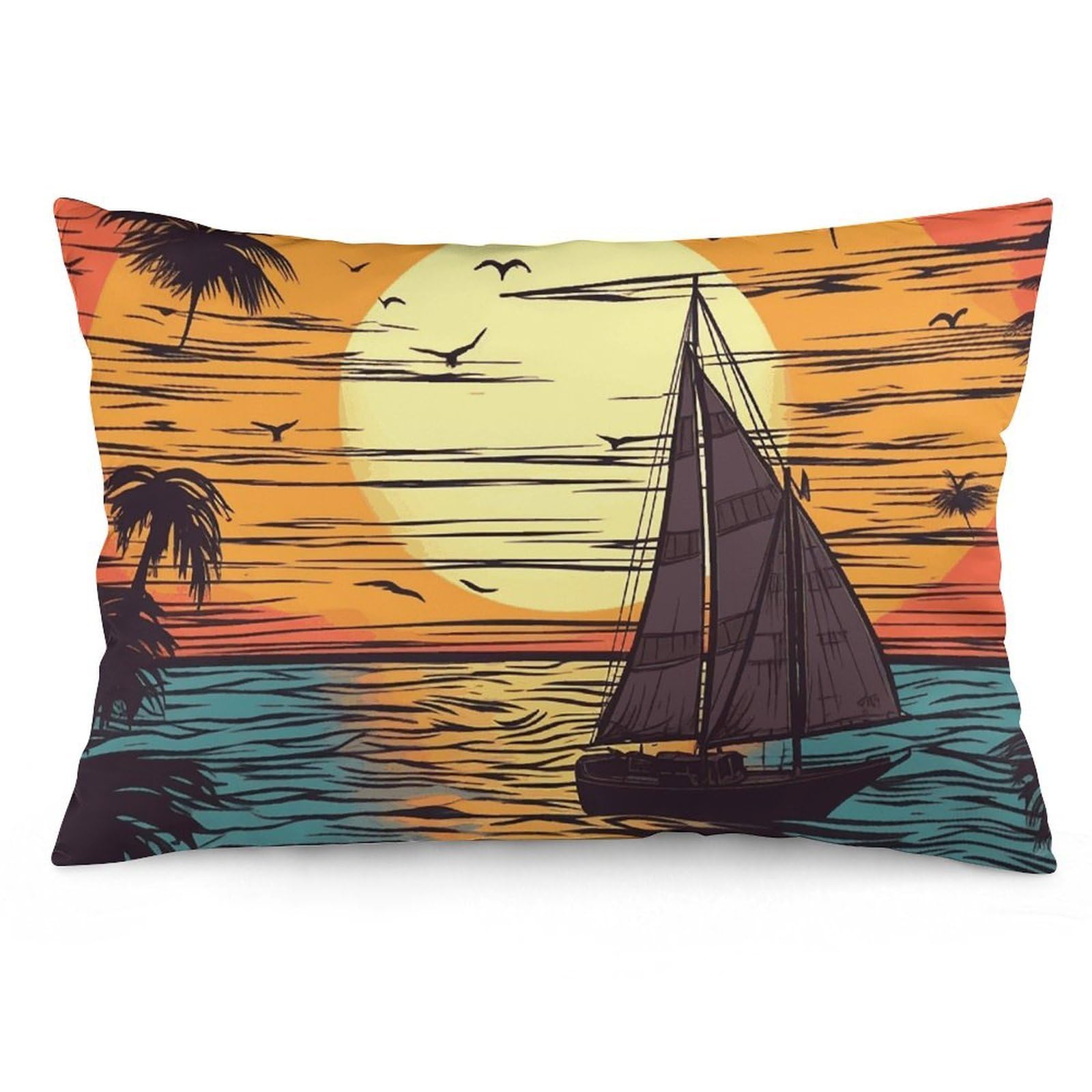 NTVOWPZO 2 Pack Decoration Throw Pillow Covers 12 "x20 Pillowcases Covers Sunset and Sailboat Pillowcases Modern Farmhouse Home Decor Sofa Cushions Covers for Couch Bed Living Room