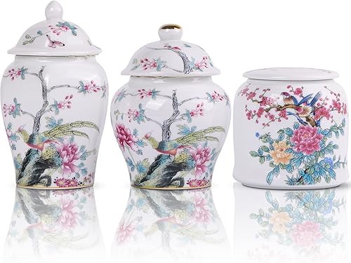 XINGYAN Chinoiserie - Juego de 2 tarros de jengibre, porcelana china azul y blanca, tarro de almacenamiento decorativo para el hogar con tapa (juego