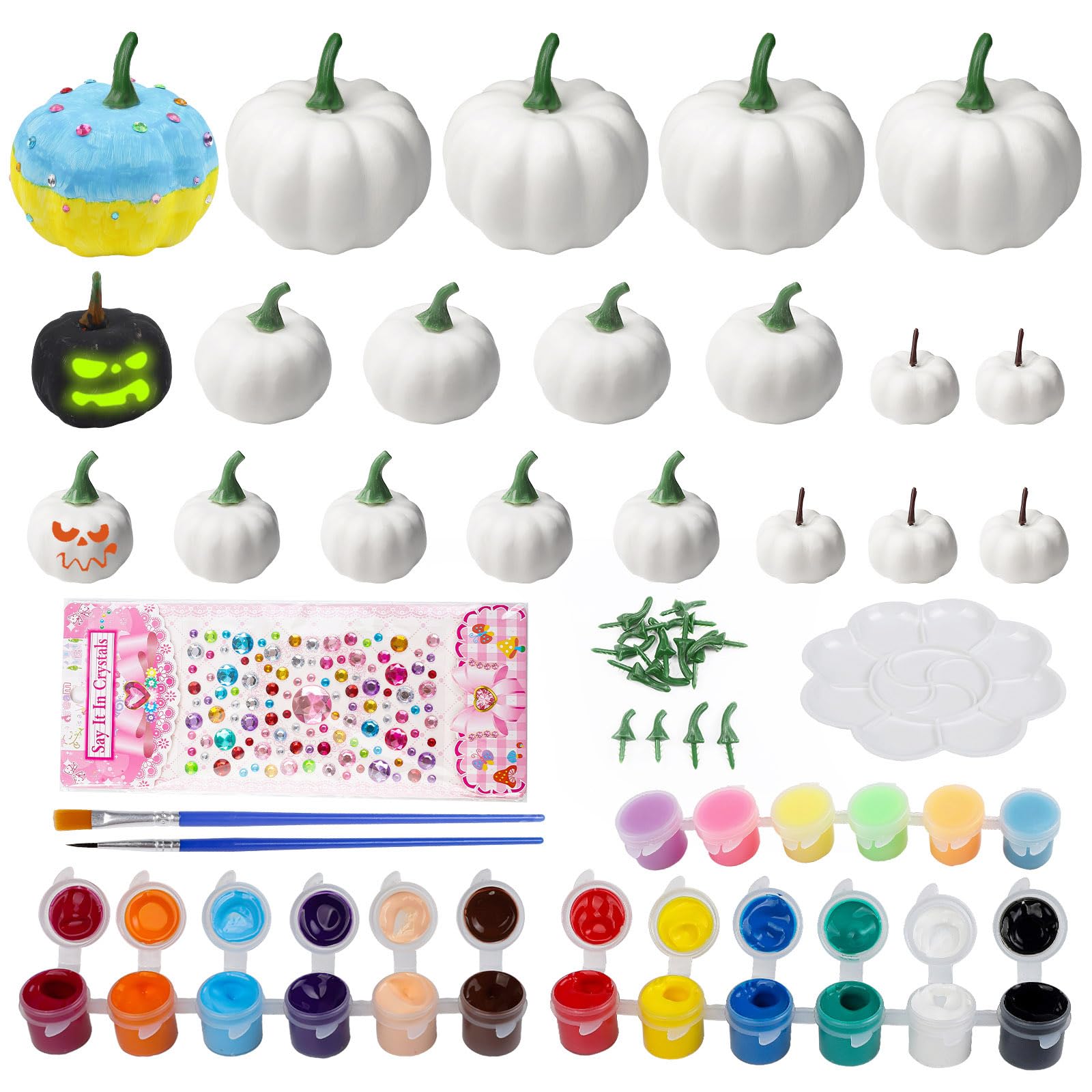 Fangoo 20 Pezzi 4 Misure Zucche Artificiali Bianche con Pigmenti Pennelli Tavolozza Dei Colori Adesivi Decorativi per Halloween Decorazioni Tavoli Accessori Fotografici Feste del Raccolto