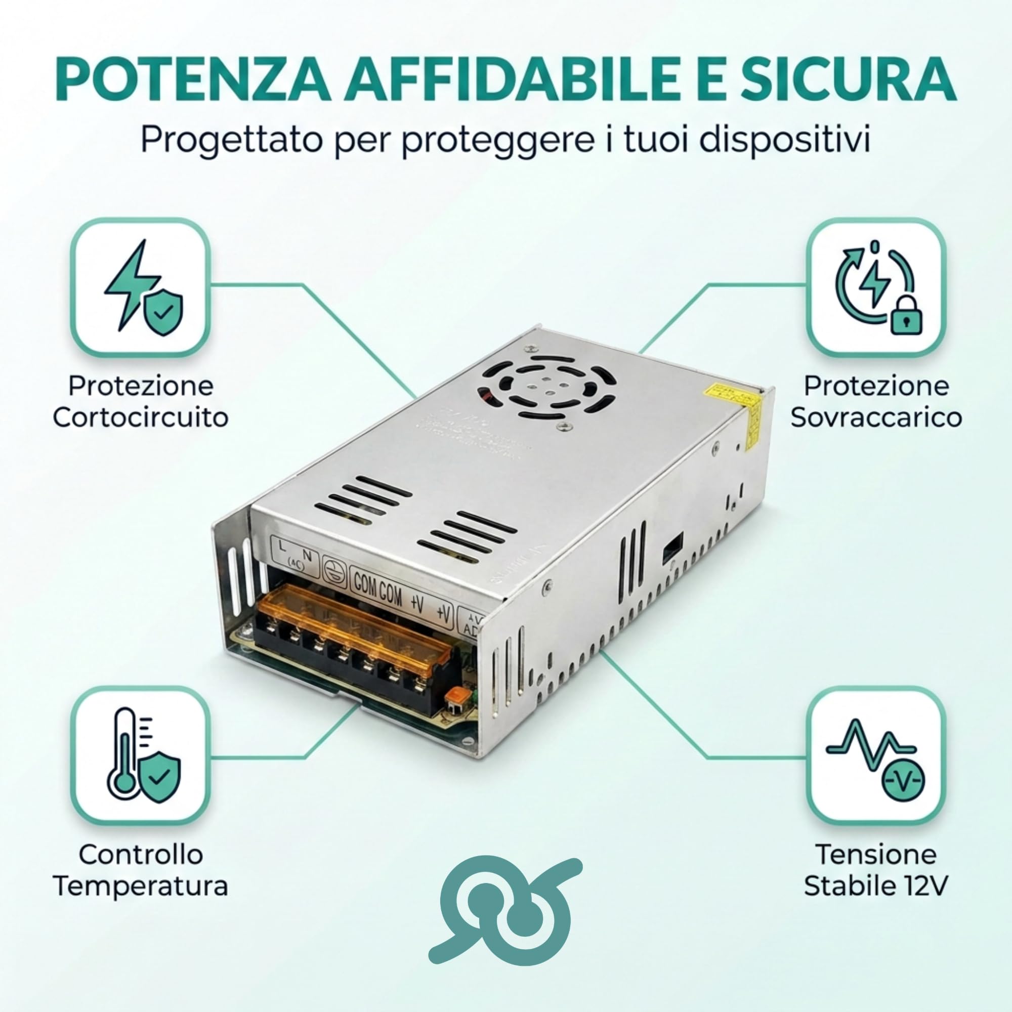 TEMPO DI SALDI Trasformatore 220V 12V 360 W Corpo in Metallo 20 x 11 x 5 cm - Alimentatore 12v 30A Stabilizzato, per Alimentatore Striscia LED, Telecamere a circuito chiuso, Router e altri dispositivi
