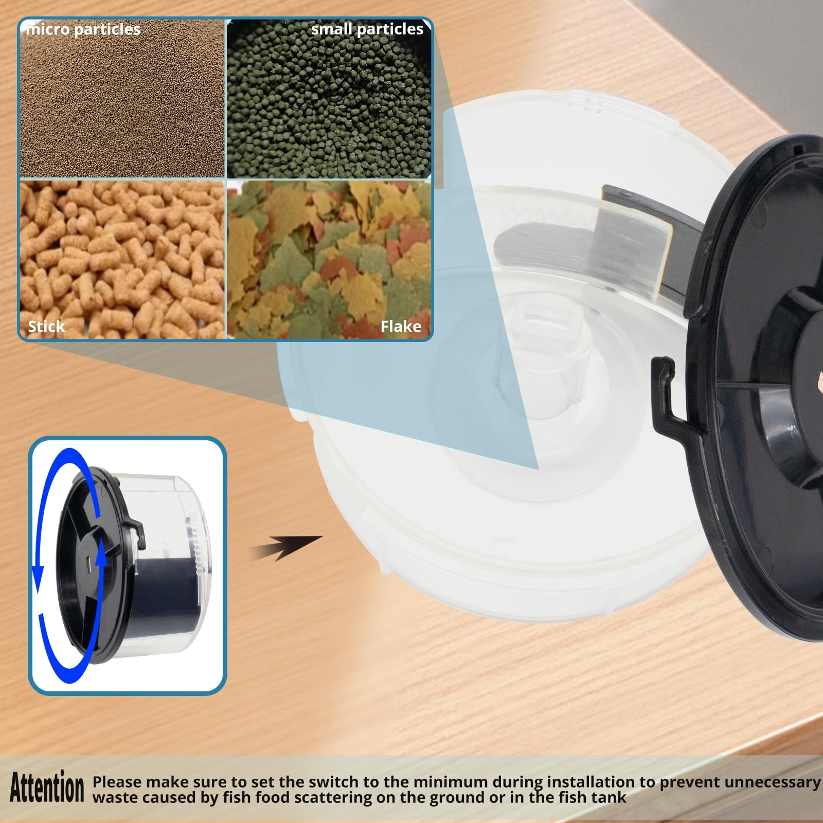 Mangeoire à poissons pour aquariums avec écran LCD, alimentation automatique USB, jusqu'à 24 repas par jour, avec conteneurs alimentaires de 280 ml, anneau d'alimentation pour poissons