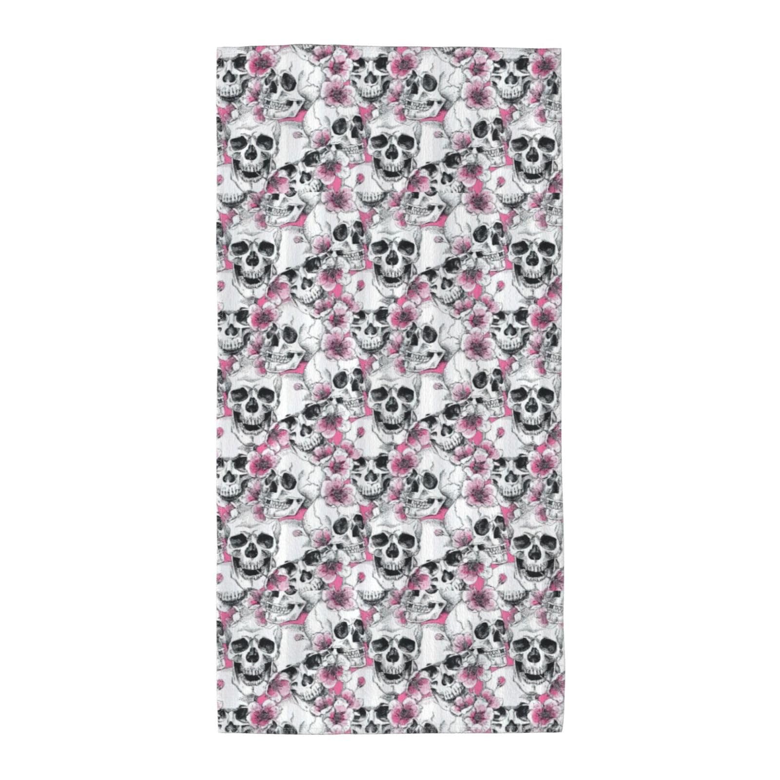 Oazcvbnn Unisex Black Floral Skull Print Extra Long Beach Towel Soft Comfortable Quick-Dry Gym Hiking Picnics Swimming