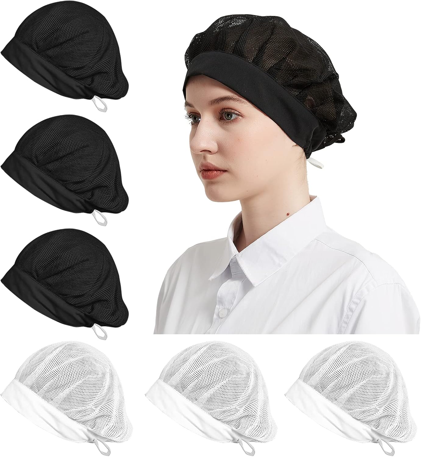 6 or 10 Pack Elastic Drawstring Chef Cap Mesh Cooking Hat