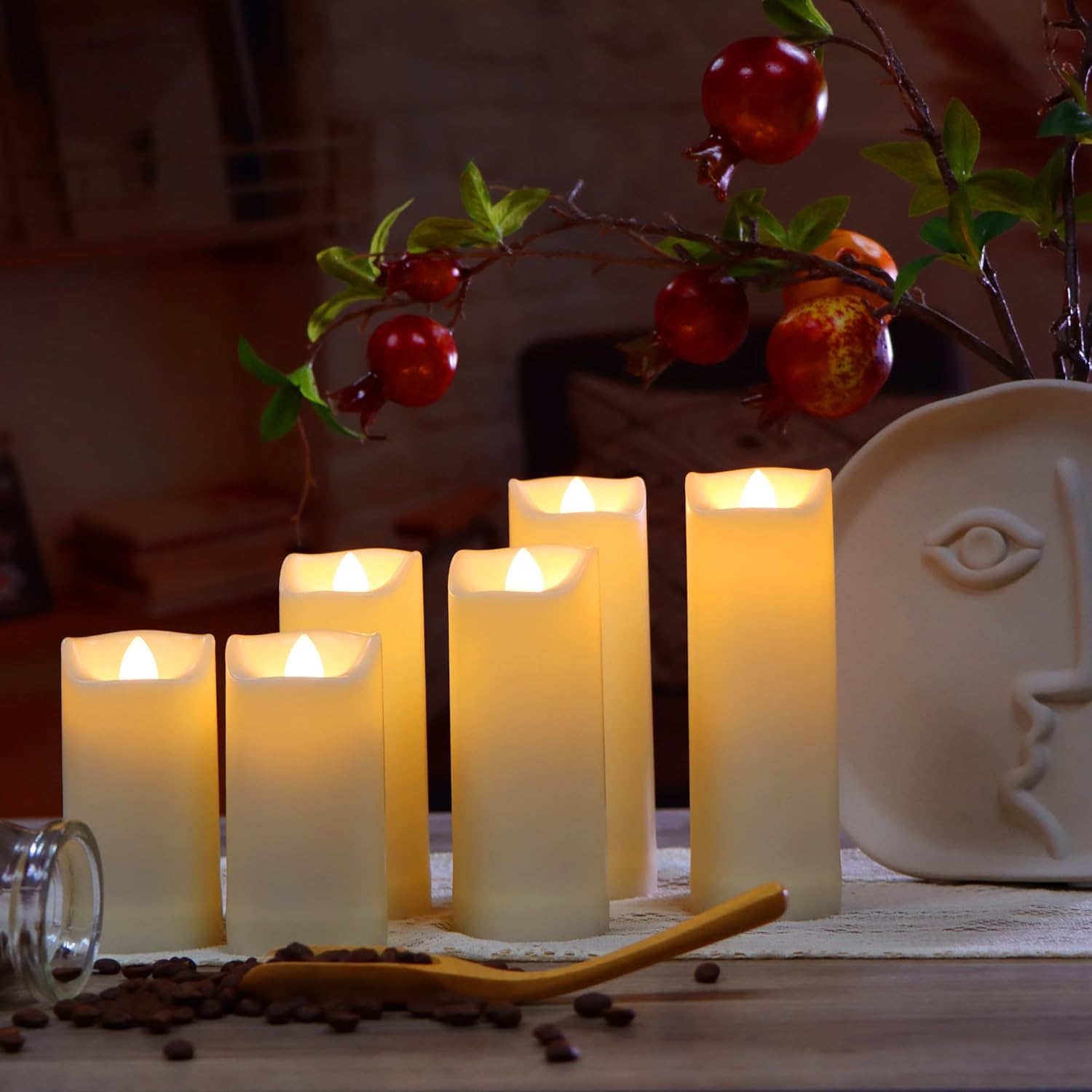 2-Pack Waterproof Outdoor Battery Operated Flameless Candles with Remote and Timer, Realistic Flickering Plastic Electric Slim LED Pillar Lights for Birthday Wedding Christmas Decor Gifts 2x6 Inches