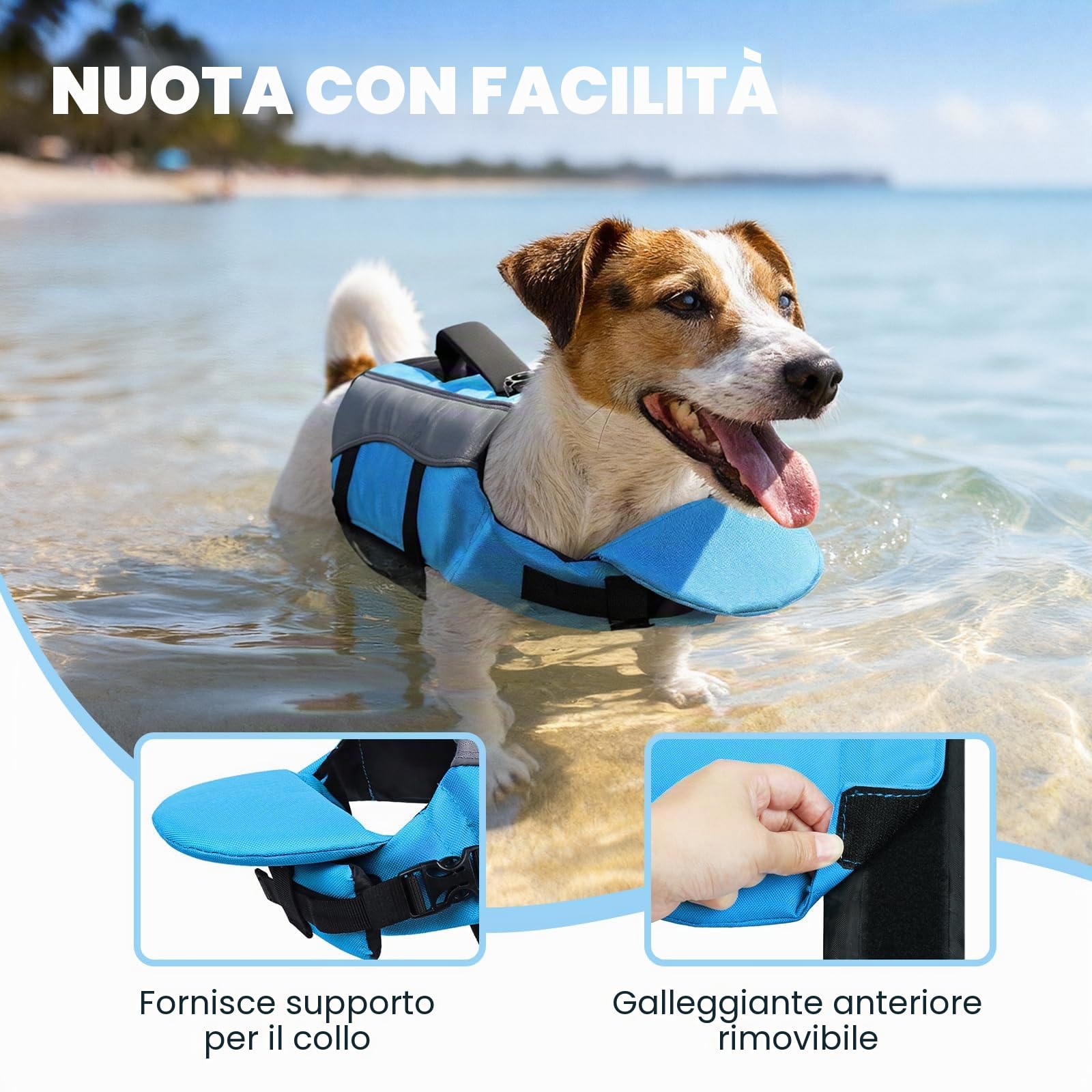vivaglory Giubbotto salvagente per cani, doppia chiusura con velcro e fibbia regolabile | Giubbotto di salvataggio con poggiatesta anteriore per nuotare, ripstop e galleggiamento per cani