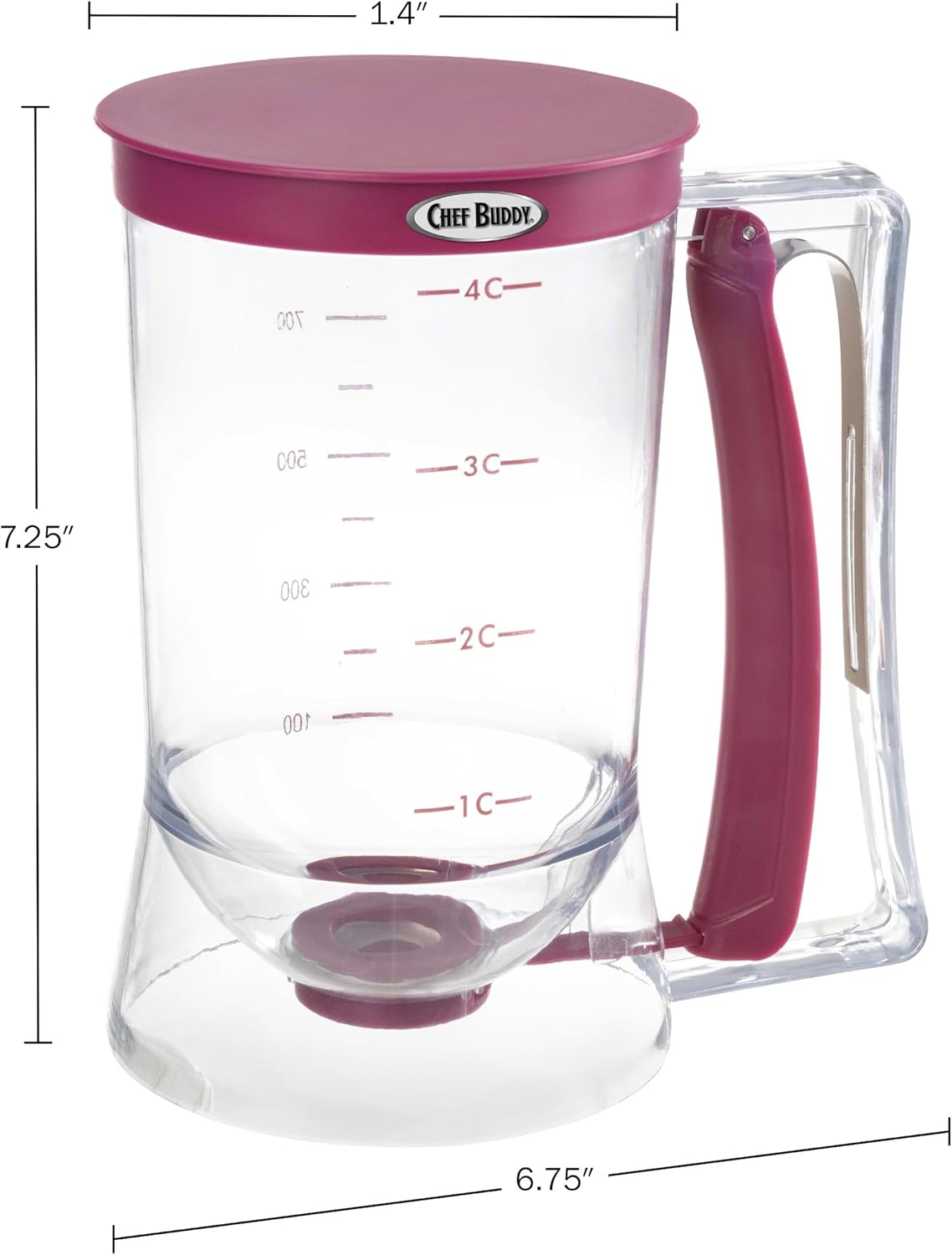Pancake Batter Dispenser Set of 2 - Batter Dispenser with Squeeze Handle for Pancakes, Waffles, and Muffins - Kitchen Gadgets by Chef Buddy (Purple)