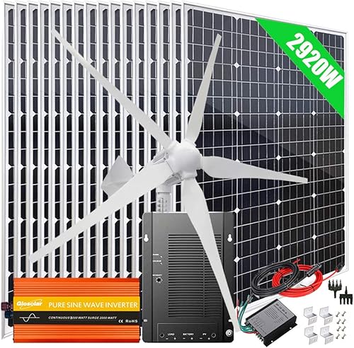 Kit solar de viento de 2920 W sistema fuera de la red cargador de batería de 48 V panel solar mono de 16 x 120 W  generador de turbina de viento de