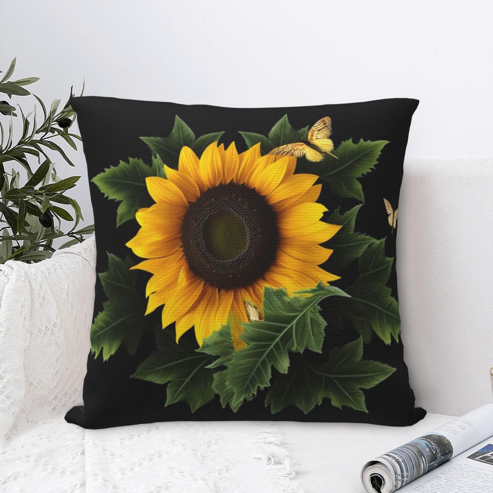 FodPand Luxury Velvet Throw Pillow Covers 20"x20" Super Soft Decorative Pillow Cases - Weed with Sunflower Pillowcases Modern Lumbar Cushion Cases for Couch Sofa Bed Pillow Shams