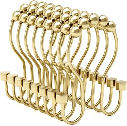 Vista 22 de Ganchos para cortina de ducha Bathway, anillos para cortina de ducha a prueba de óxido, ganchos dobles para cortina de ducha con diseño cilíndrico