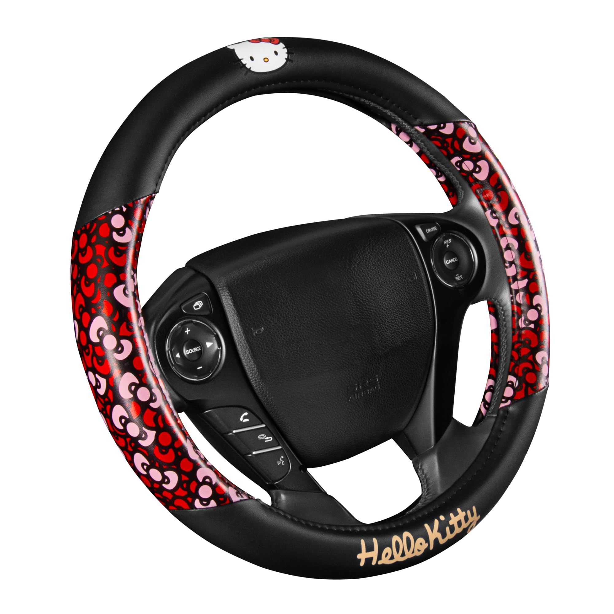 Carbella Hello Kitty Steering Wheel Cover, Universal Size 14.5-15.5, Black Plush, Cute Bows