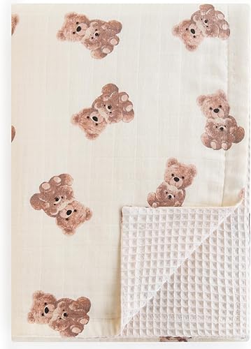 LifeTree Mantas de muselina para bebés, mantas de muselina para niños y niñas, mantas de recepción neutras de doble cara con parte delantera de